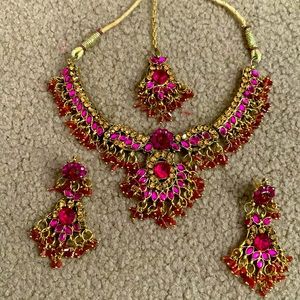 Pink and Bronze Full Indian Jewelry Set